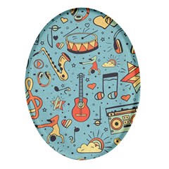 Seamless-pattern-musical-instruments-notes-headphones-player Oval Glass Fridge Magnet (4 Pack) by Amaryn4rt
