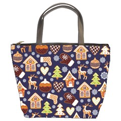 Winter-seamless-patterns-with-gingerbread-cookies-holiday-background Bucket Bag by Amaryn4rt