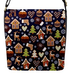 Winter-seamless-patterns-with-gingerbread-cookies-holiday-background Flap Closure Messenger Bag (s)