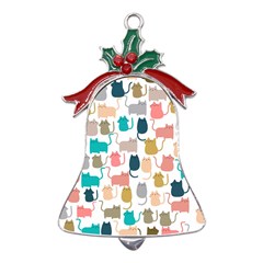 Cute-seamless-pattern-happy-kitty-kitten-cat Metal Holly Leaf Bell Ornament