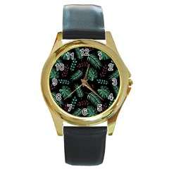 Geometric-seamless-pattern Round Gold Metal Watch by Amaryn4rt