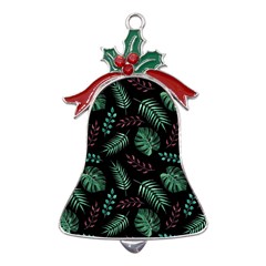 Geometric-seamless-pattern Metal Holly Leaf Bell Ornament