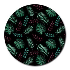 Abstract-seamless-pattern-with-tropical-leaves Round Mousepad by Amaryn4rt