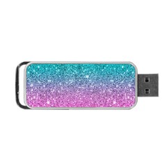 Pink And Turquoise Glitter Portable Usb Flash (two Sides)