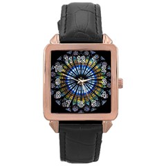 Mandala Floral Wallpaper Rose Window Strasbourg Cathedral France Rose Gold Leather Watch 