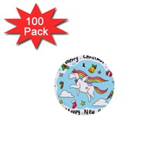 Merry Christmas Xmas Doodle Sketch Cartoon Unicorn 1  Mini Buttons (100 Pack)  by Pakjumat