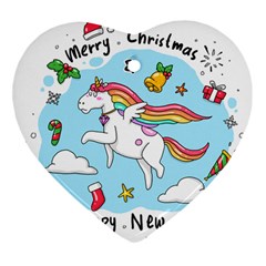 Merry Christmas Xmas Doodle Sketch Cartoon Unicorn Heart Ornament (two Sides) by Pakjumat