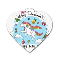 Merry Christmas Xmas Doodle Sketch Cartoon Unicorn Dog Tag Heart (one Side) by Pakjumat