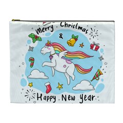 Merry Christmas Xmas Doodle Sketch Cartoon Unicorn Cosmetic Bag (xl) by Pakjumat