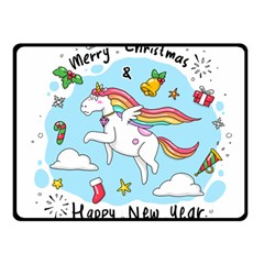 Merry Christmas Xmas Doodle Sketch Cartoon Unicorn Two Sides Fleece Blanket (small) by Pakjumat