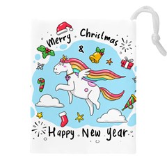 Merry Christmas Xmas Doodle Sketch Cartoon Unicorn Drawstring Pouch (4xl)