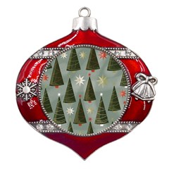 Christmas Trees Pattern Wallpaper Metal Snowflake And Bell Red Ornament by Pakjumat