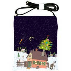 House Tree Man Moon Night Stars Shoulder Sling Bag by Pakjumat