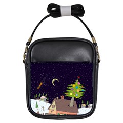 House Tree Man Moon Night Stars Girls Sling Bag by Pakjumat