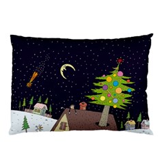 House Tree Man Moon Night Stars Pillow Case (two Sides) by Pakjumat