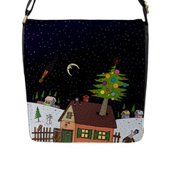 House Tree Man Moon Night Stars Flap Closure Messenger Bag (l) by Pakjumat