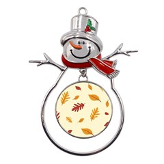 Leaves Autumn Fall Background Metal Snowman Ornament by Pakjumat