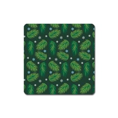 Leaves Snowflake Pattern Holiday Square Magnet by Pakjumat