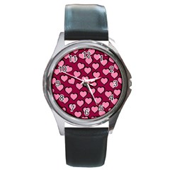 Pattern Pink Abstract Heart Round Metal Watch by Pakjumat