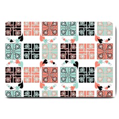 Mint Black Coral Heart Paisley Large Doormat by Pakjumat