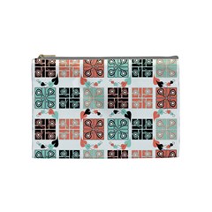 Mint Black Coral Heart Paisley Cosmetic Bag (medium) by Pakjumat