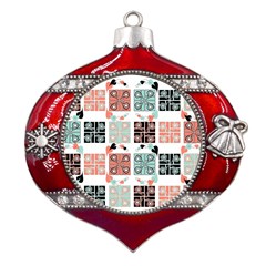Mint Black Coral Heart Paisley Metal Snowflake And Bell Red Ornament by Pakjumat
