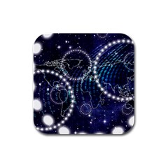 Continents Stars Networks Internet Rubber Square Coaster (4 Pack) by Pakjumat