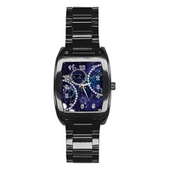 Continents Stars Networks Internet Stainless Steel Barrel Watch by Pakjumat