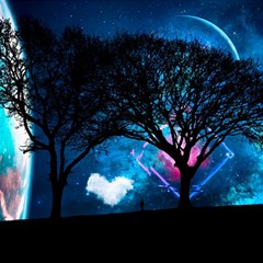 Trees Surreal Universe Silhouette Play Mat (rectangle) by Pakjumat