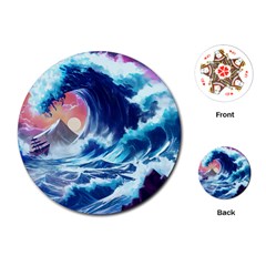 Storm Tsunami Waves Ocean Sea Nautical Nature Playing Cards Single Design (round) by Pakjumat