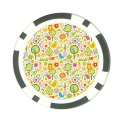 Nature Doodle Art Trees Birds Owl Children Pattern Multi Colored Poker Chip Card Guard by Pakjumat