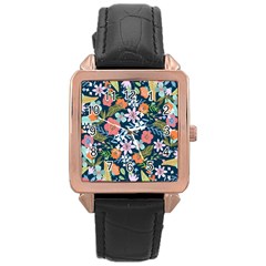 Flowers Flower Flora Nature Floral Background Painting Rose Gold Leather Watch  by Pakjumat