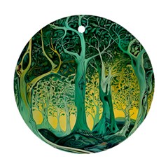 Nature Trees Forest Mystical Forest Jungle Round Ornament (two Sides) by Pakjumat