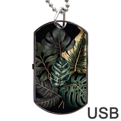 Tropical Leaves Foliage Monstera Nature Home Dog Tag Usb Flash (two Sides) by Pakjumat