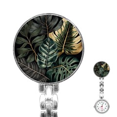 Tropical Leaves Foliage Monstera Nature Home Stainless Steel Nurses Watch