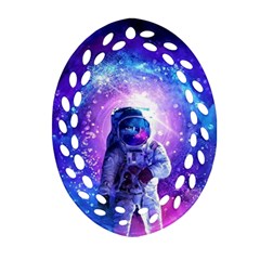 The Cosmonaut Galaxy Art Space Astronaut Oval Filigree Ornament (two Sides) by Pakjumat