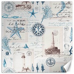 Nautical Lighthouse Vintage Postcard French Writing Canvas 12  X 12  by Pakjumat