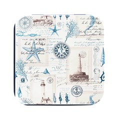 Nautical Lighthouse Vintage Postcard French Writing Square Metal Box (black)