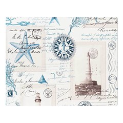 Nautical Lighthouse Vintage Postcard French Writing Premium Plush Fleece Blanket (large) by Pakjumat