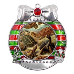 Turtles Leatherback Sea Turtle Metal X mas Ribbon With Red Crystal Round Ornament