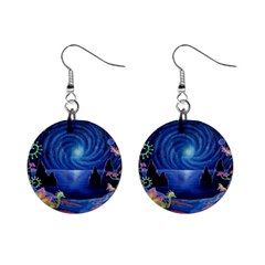 Psychedelic Mushrooms Psicodelia Dream Blue Mini Button Earrings by Modalart