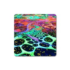 Psychedelic Blacklight Drawing Shapes Art Square Magnet by Modalart