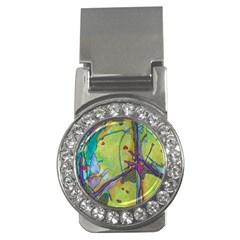 Green Peace Sign Psychedelic Trippy Money Clips (cz)  by Modalart