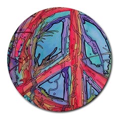 Hippie Peace Sign Psychedelic Trippy Round Mousepad by Modalart