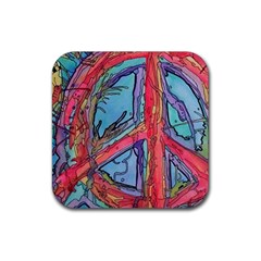 Hippie Peace Sign Psychedelic Trippy Rubber Coaster (square) by Modalart