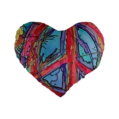Hippie Peace Sign Psychedelic Trippy Standard 16  Premium Flano Heart Shape Cushions