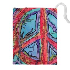 Hippie Peace Sign Psychedelic Trippy Drawstring Pouch (5xl) by Modalart