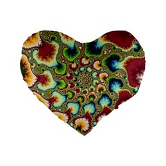 Colorful Psychedelic Fractal Trippy Standard 16  Premium Flano Heart Shape Cushions