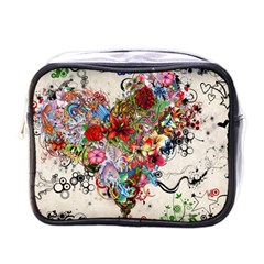 Valentine s Day Heart Artistic Psychedelic Mini Toiletries Bag (one Side) by Modalart