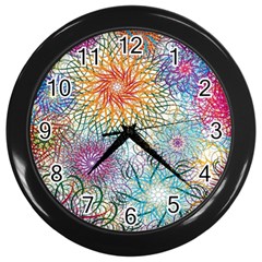 Psychedelic Flowers Yellow Abstract Psicodelia Wall Clock (black) by Modalart